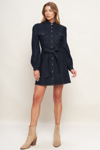 HOLIDAY DARK INDIGO DENIM MINI DRESS - By Baano