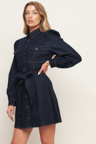 HOLIDAY DARK INDIGO DENIM MINI DRESS - By Baano