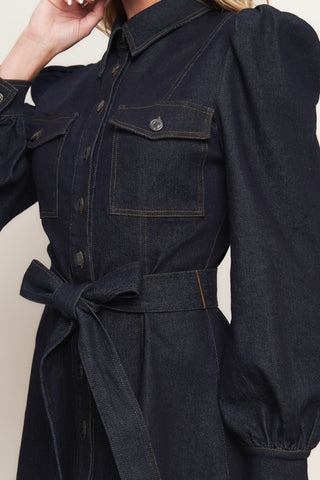 HOLIDAY DARK INDIGO DENIM MINI DRESS - By Baano