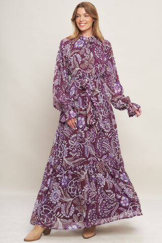 VIOLET BLOSSOM SPIRIT WOVEN MAXI DRESS Flying Tomato