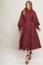 MODERN FEMME BURGUNDY WOVEN MIDI DRESS