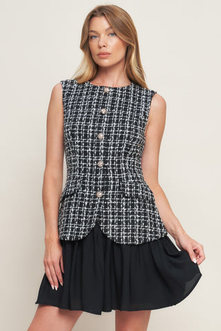 MODERN ICON TWEED WOVEN MINI DRESS - By Baano