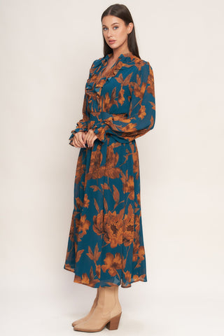 BURNISHED BOTANICA WOVEN MIDI DRESS Flying Tomato