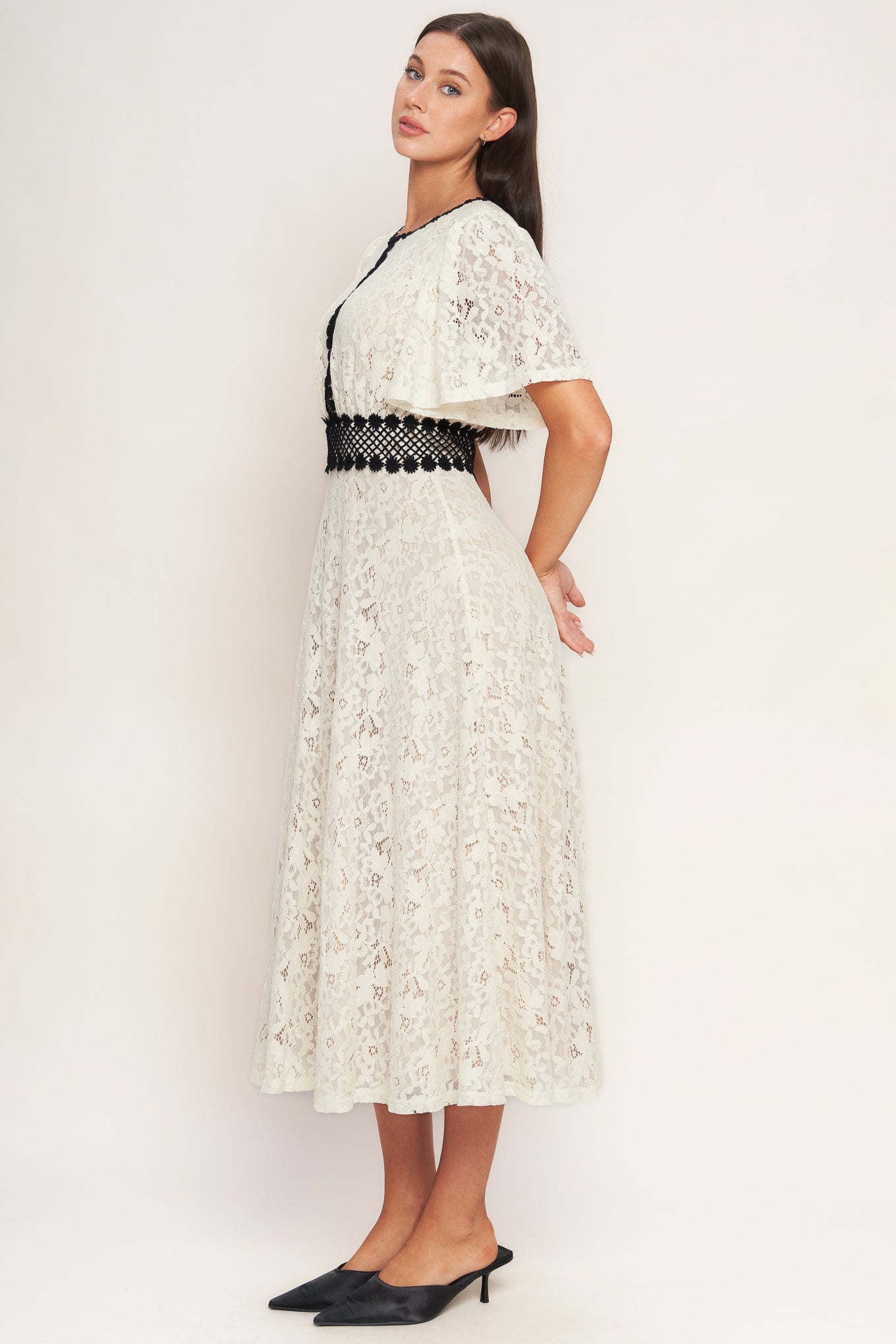 PETITE LUNE WOVEN LACE MIDI DRESS - By Baano