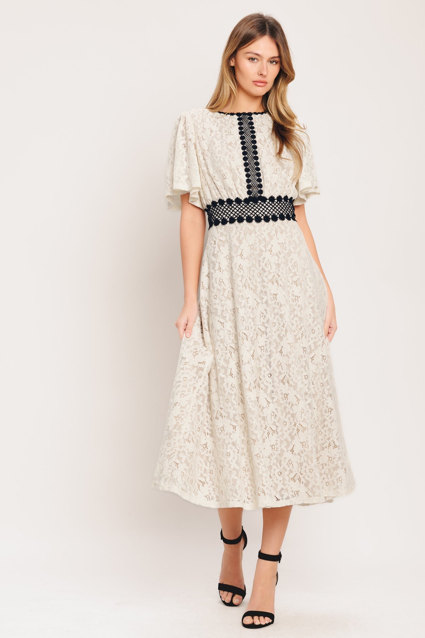 PETITE LUNE WOVEN LACE MIDI DRESS Flying Tomato