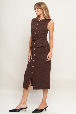 LOVELY HERITAGE TWEED MIDI DRESS - By Baano