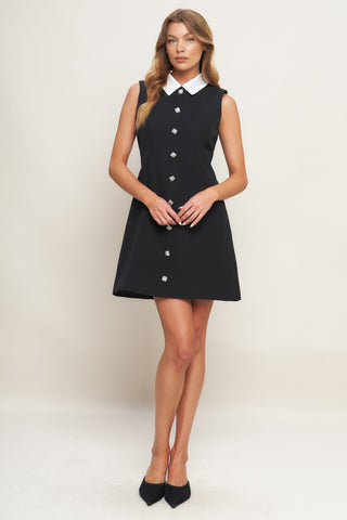 LOVELY MOMENT BLACK WOVEN MINI DRESS - By Baano