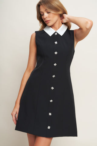 LOVELY MOMENT BLACK WOVEN MINI DRESS - By Baano