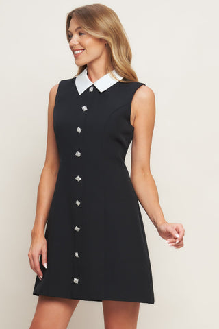 LOVELY MOMENT BLACK WOVEN MINI DRESS - By Baano