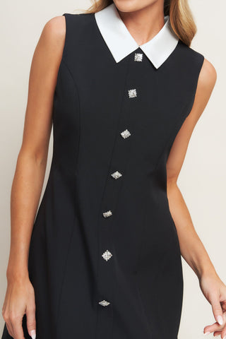 LOVELY MOMENT BLACK WOVEN MINI DRESS - By Baano