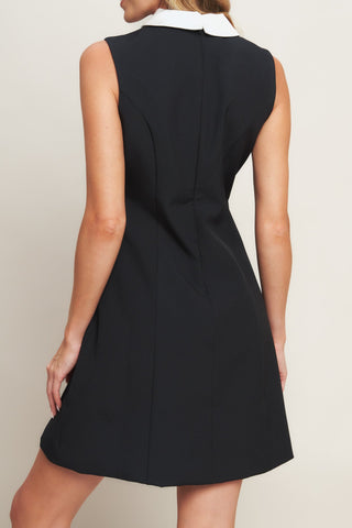 LOVELY MOMENT BLACK WOVEN MINI DRESS - By Baano