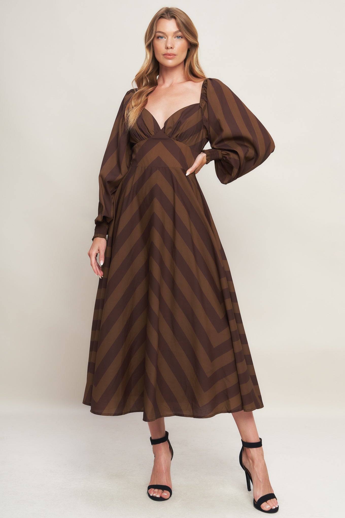 BROWN GODDESS FLOW WOVEN MIDI DRESS Flying Tomato