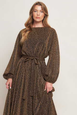 GOLDEN HORIZON METALLIC WOVEN MIDI DRESS - By Baano
