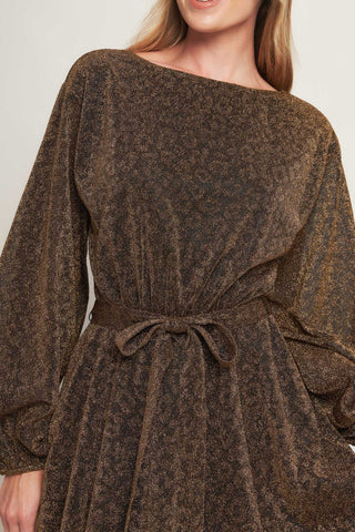GOLDEN HORIZON METALLIC WOVEN MIDI DRESS - By Baano