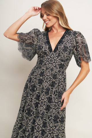 GOTHIC BLOOM WOVEN LACE MIDI DRESS - By Baano