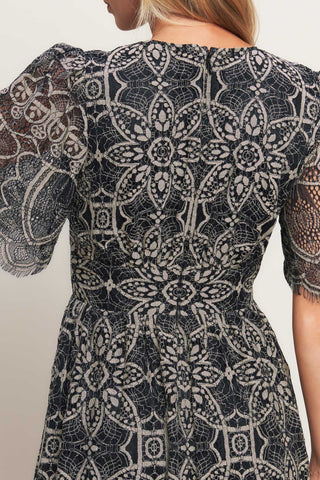GOTHIC BLOOM WOVEN LACE MIDI DRESS - By Baano