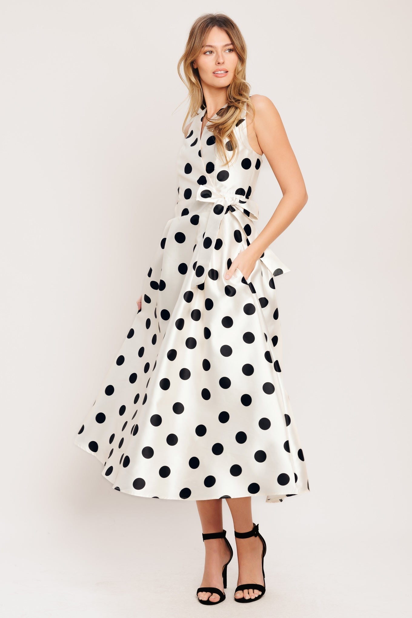 CAFÉ NOIR POLKA WOVEN MIDI DRESS Flying Tomato