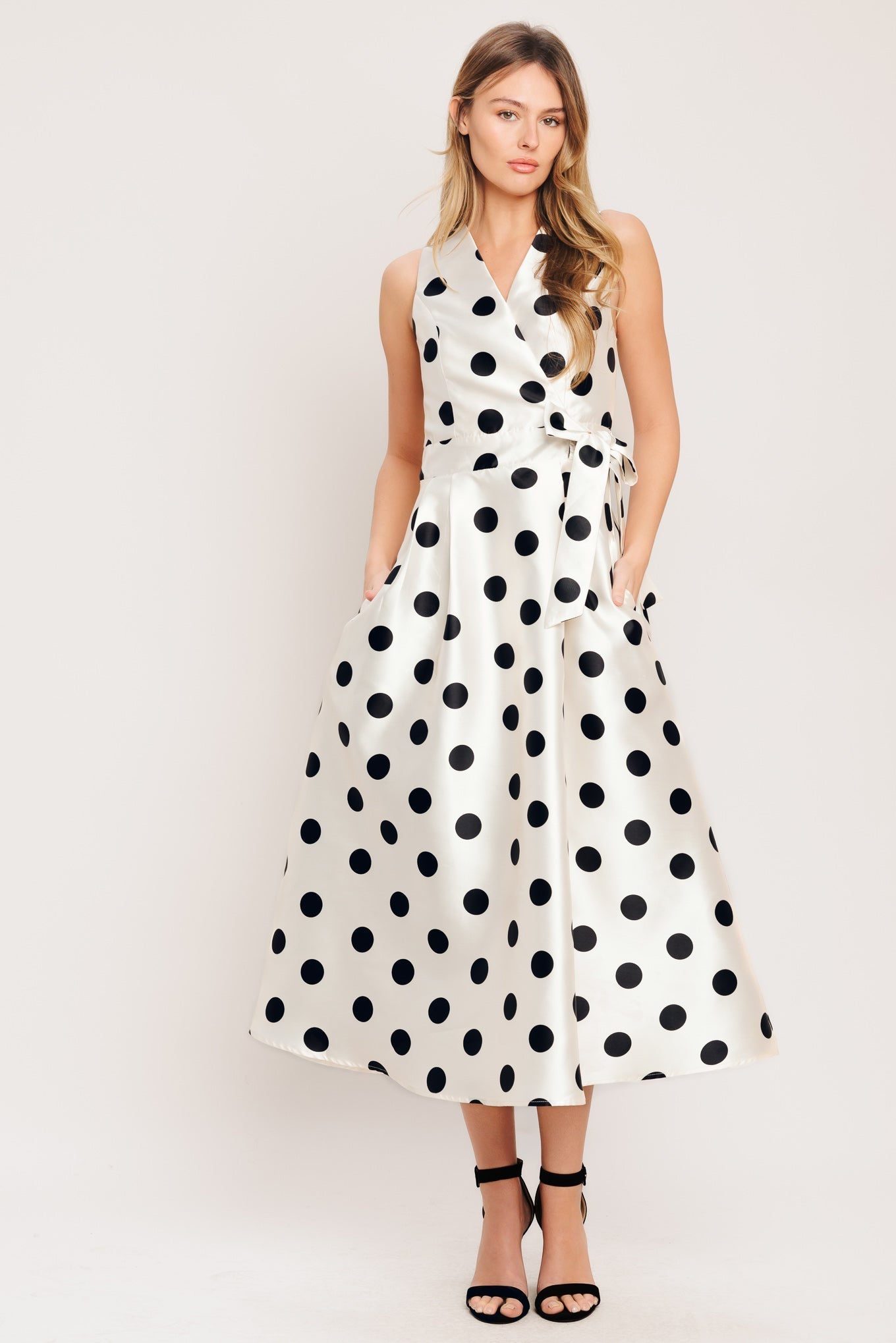 CAFÉ NOIR POLKA WOVEN MIDI DRESS Flying Tomato