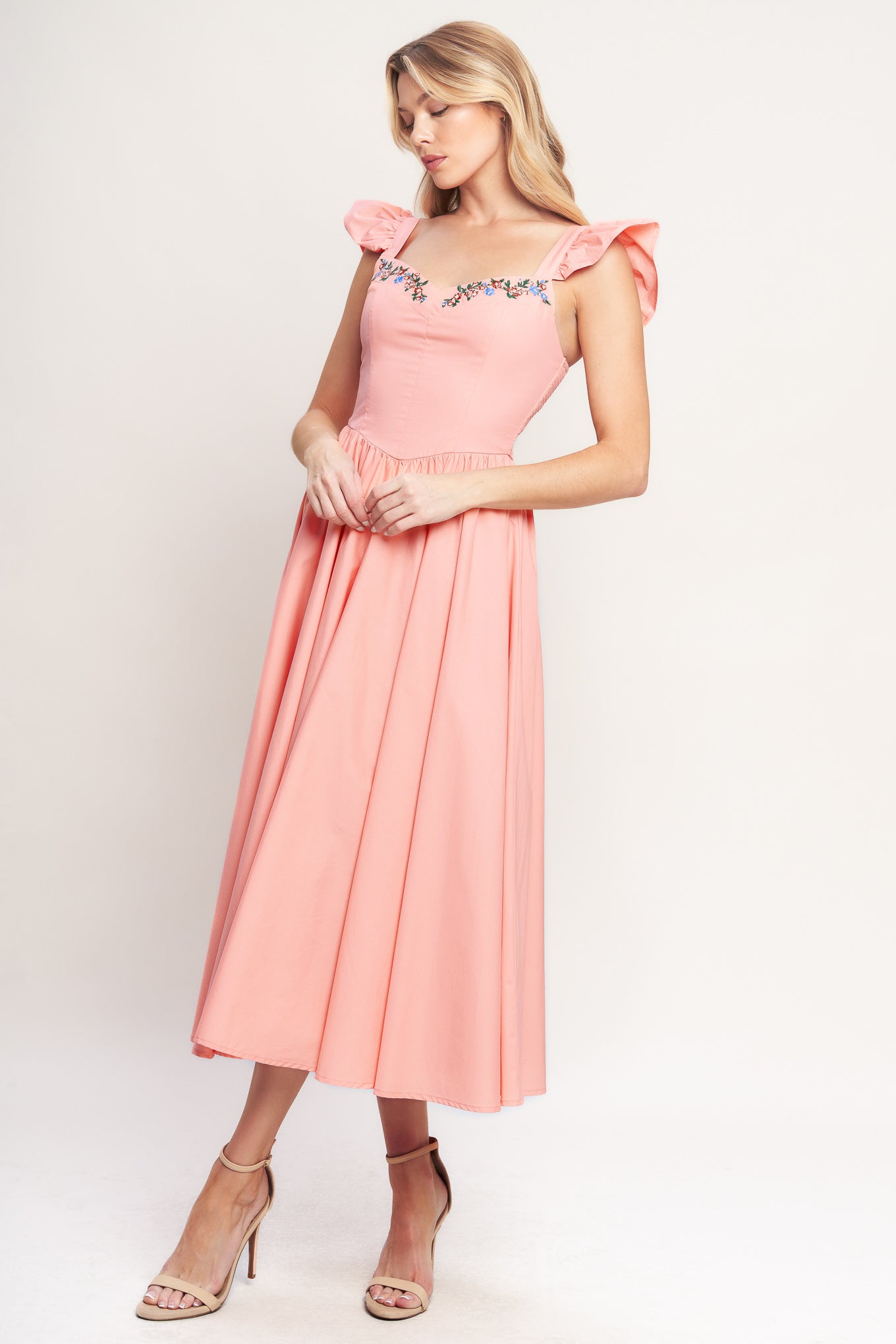BLUSHED WITH LOVE WOVEN MIDI DRESS Flying Tomato