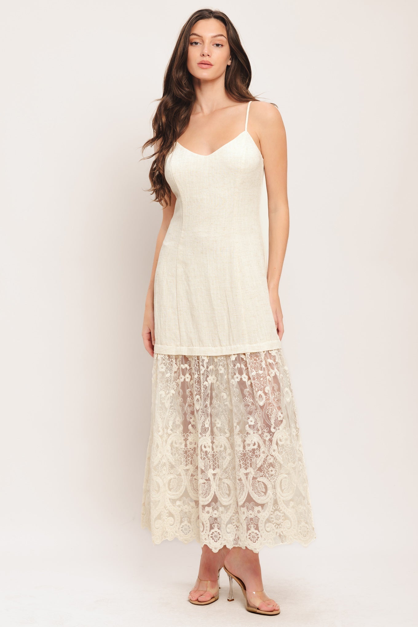 MILK PETAL WOVEN LACE MIDI DRESS