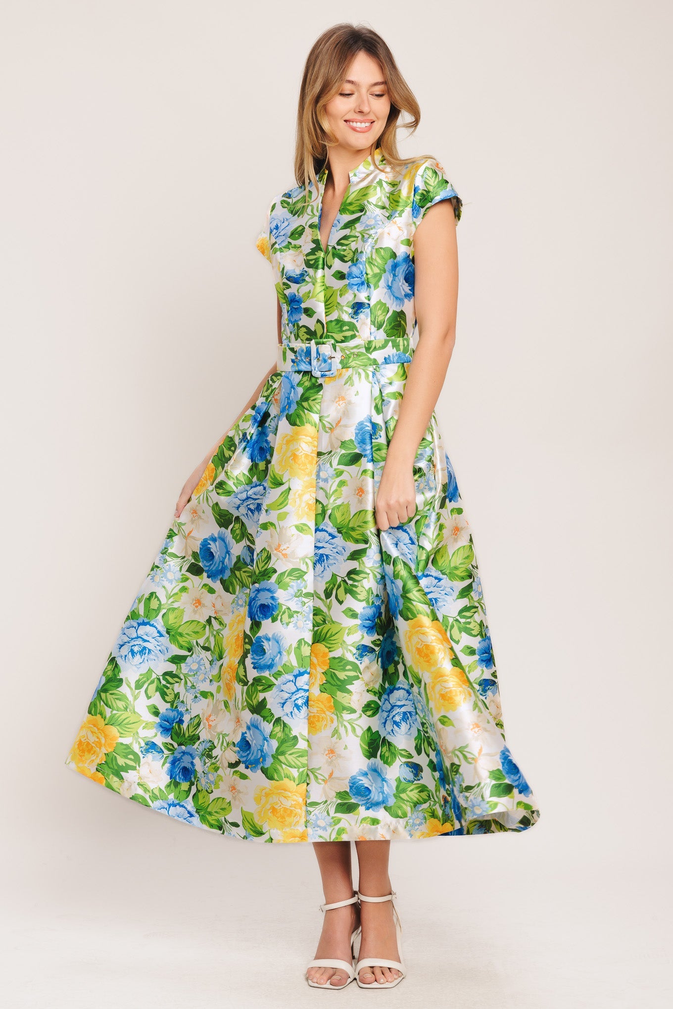 FRESH CANVAS FLORAL WOVEN MIDI DRESS