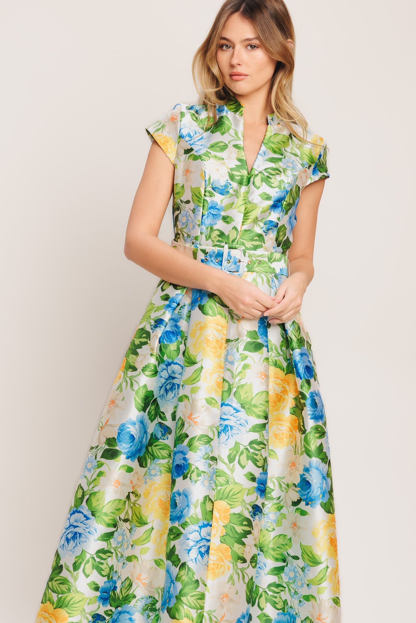FRESH CANVAS FLORAL WOVEN MIDI DRESS