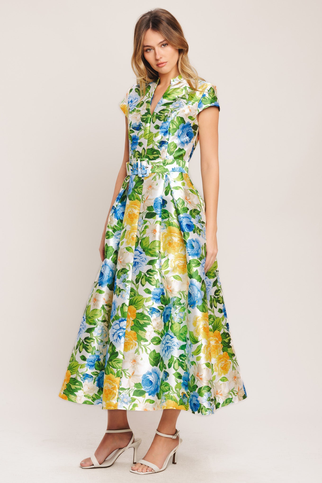 FRESH CANVAS FLORAL WOVEN MIDI DRESS