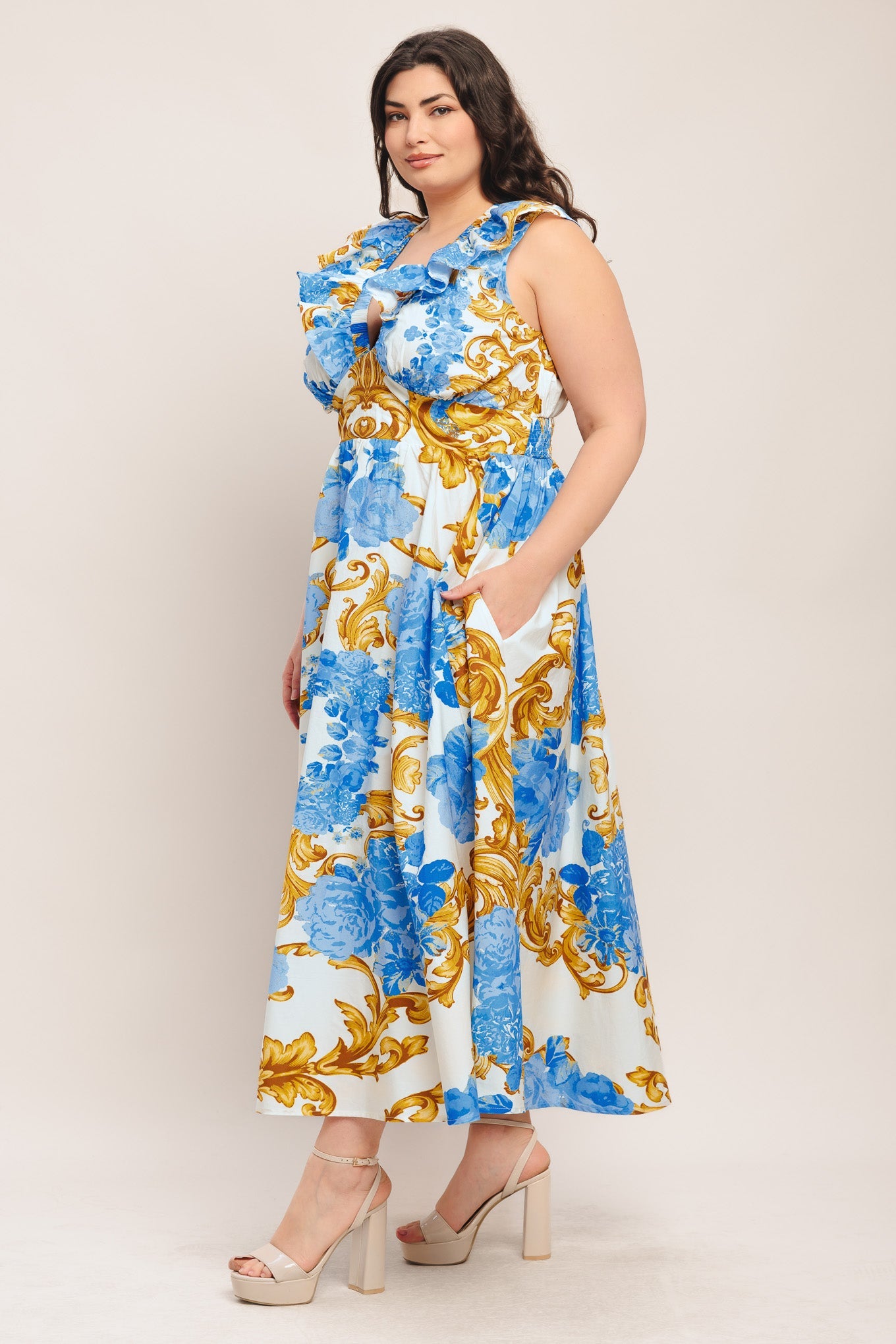 BAROQUE BLOOM WOVEN MIDI DRESS