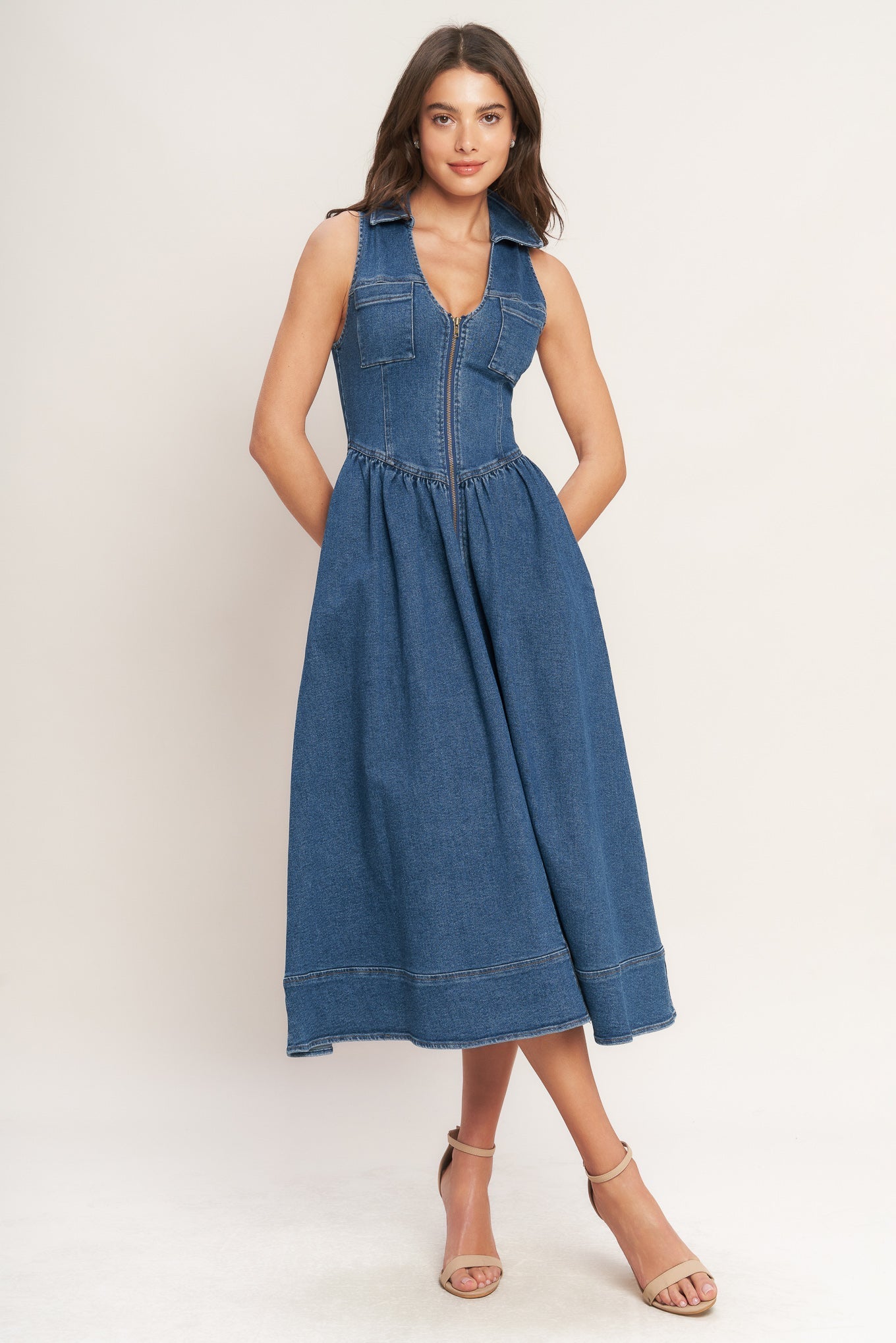 INDIGO FLOW DENIM MIDI DRESS Flying Tomato