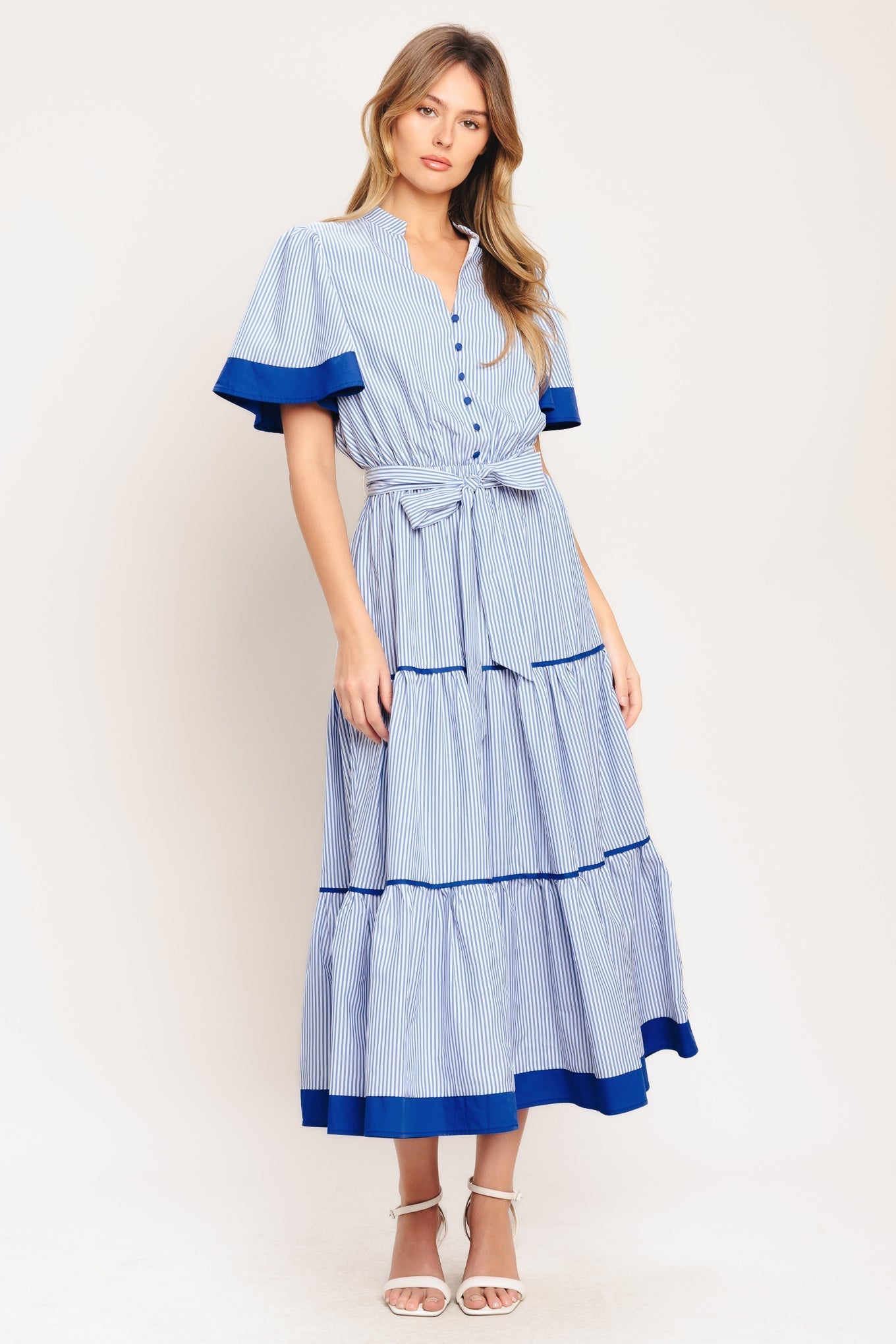 PARIS MORNING BLUE WOVEN MIDI DRESS Flying Tomato