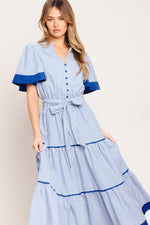 PARIS MORNING BLUE WOVEN MIDI DRESS Flying Tomato