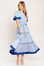 PARIS MORNING BLUE WOVEN MIDI DRESS Flying Tomato