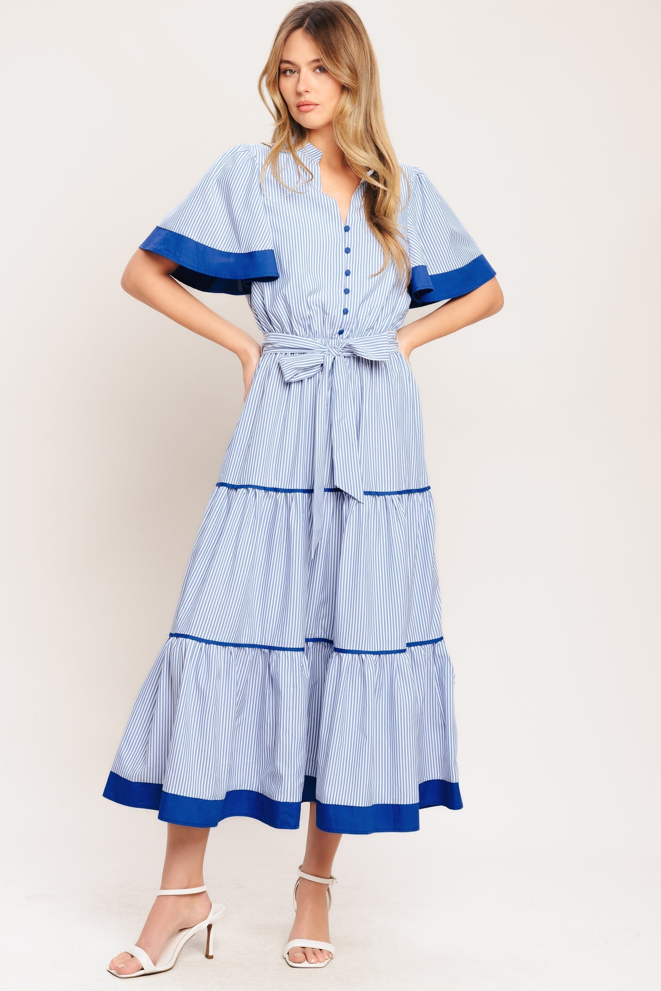 PARIS MORNING BLUE WOVEN MIDI DRESS Flying Tomato