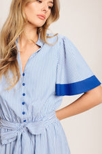 PARIS MORNING BLUE WOVEN MIDI DRESS Flying Tomato