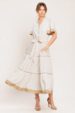 PARIS MORNING TAUPE WOVEN MIDI DRESS Flying Tomato