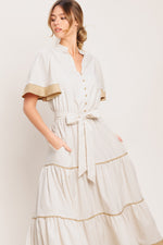 PARIS MORNING TAUPE WOVEN MIDI DRESS Flying Tomato