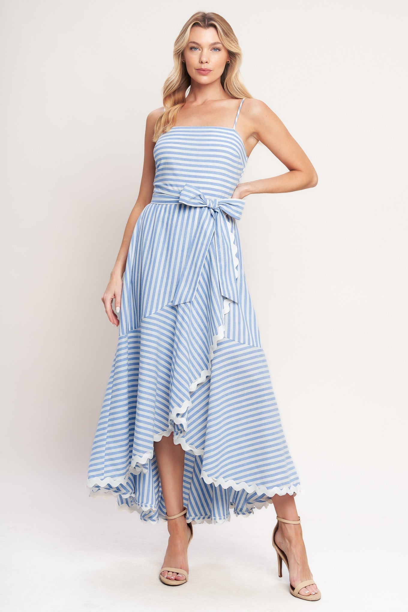 TIED TO YOU STRIPED WOVEN MIDI DRESS Flying Tomato
