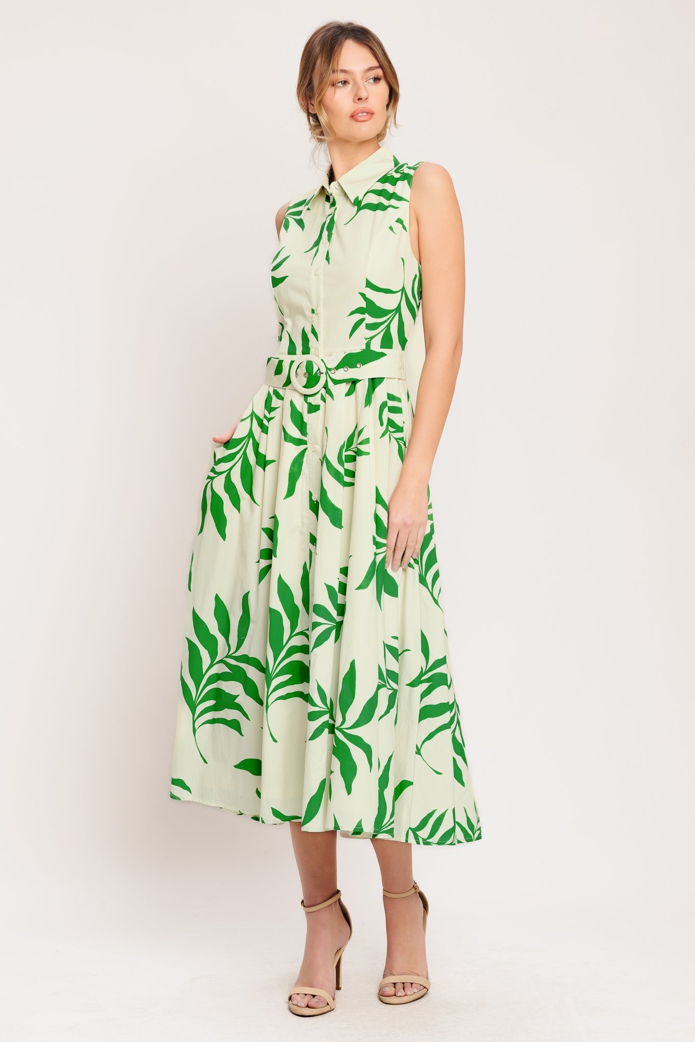 GREEN DAYDREAM WOVEN MIDI DRESS Flying Tomato