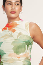 COLORFUL CONFIDENCE POWER MESH MIDI DRESS