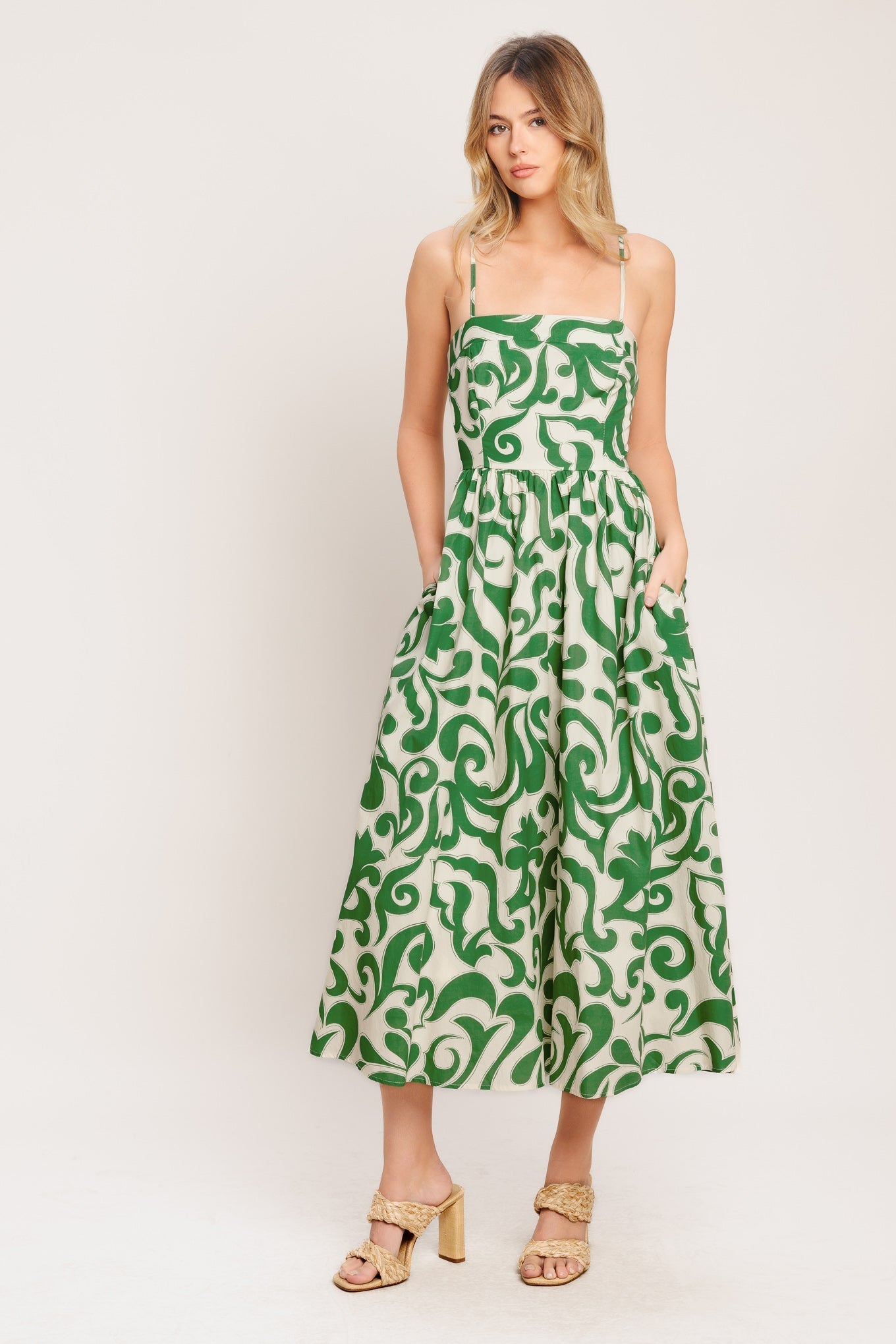 ART NOUVEAU FLORAL WOVEN MIDI DRESS Flying Tomato