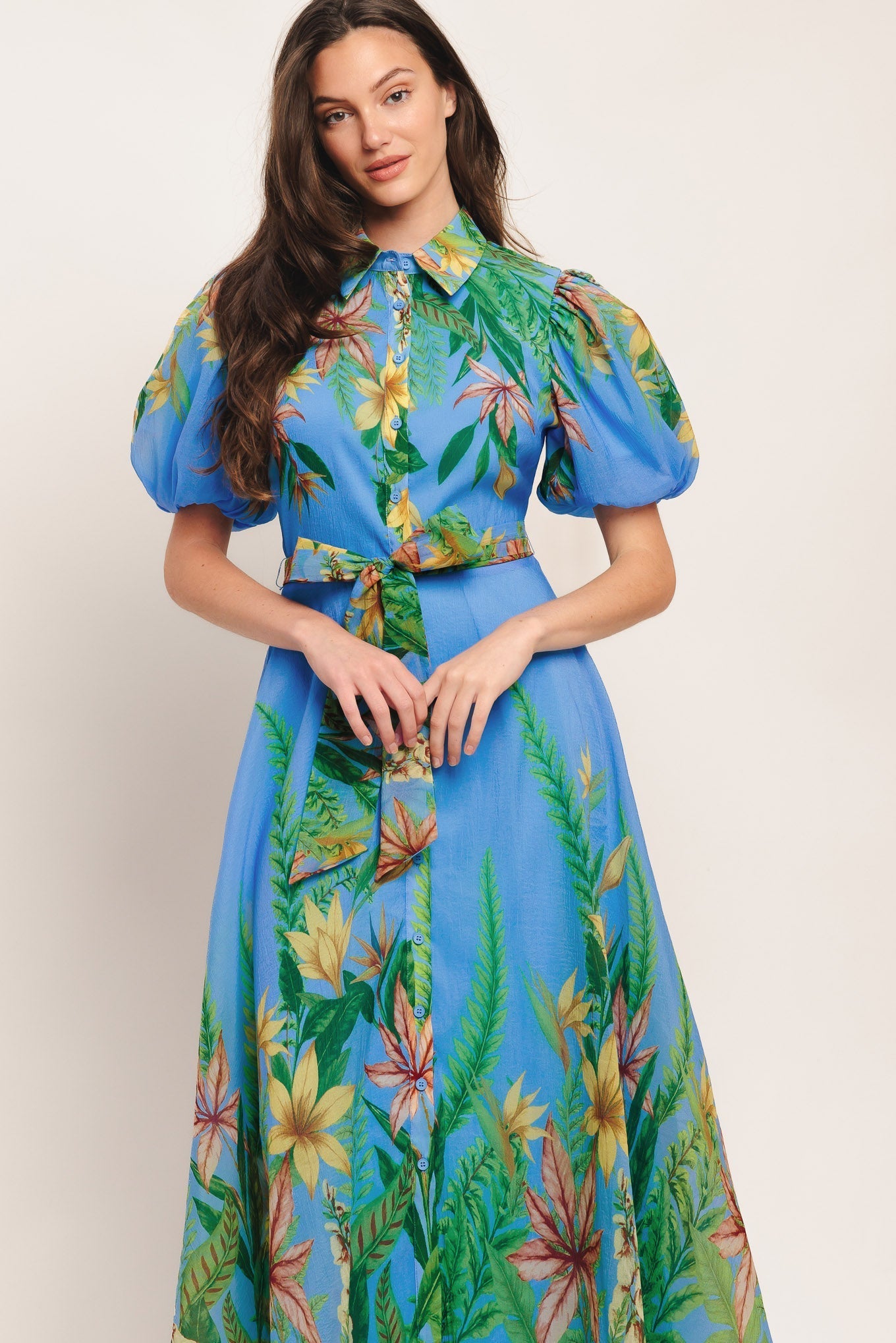 PALM SERENADE BLUE WOVEN MIDI DRESS Flying Tomato