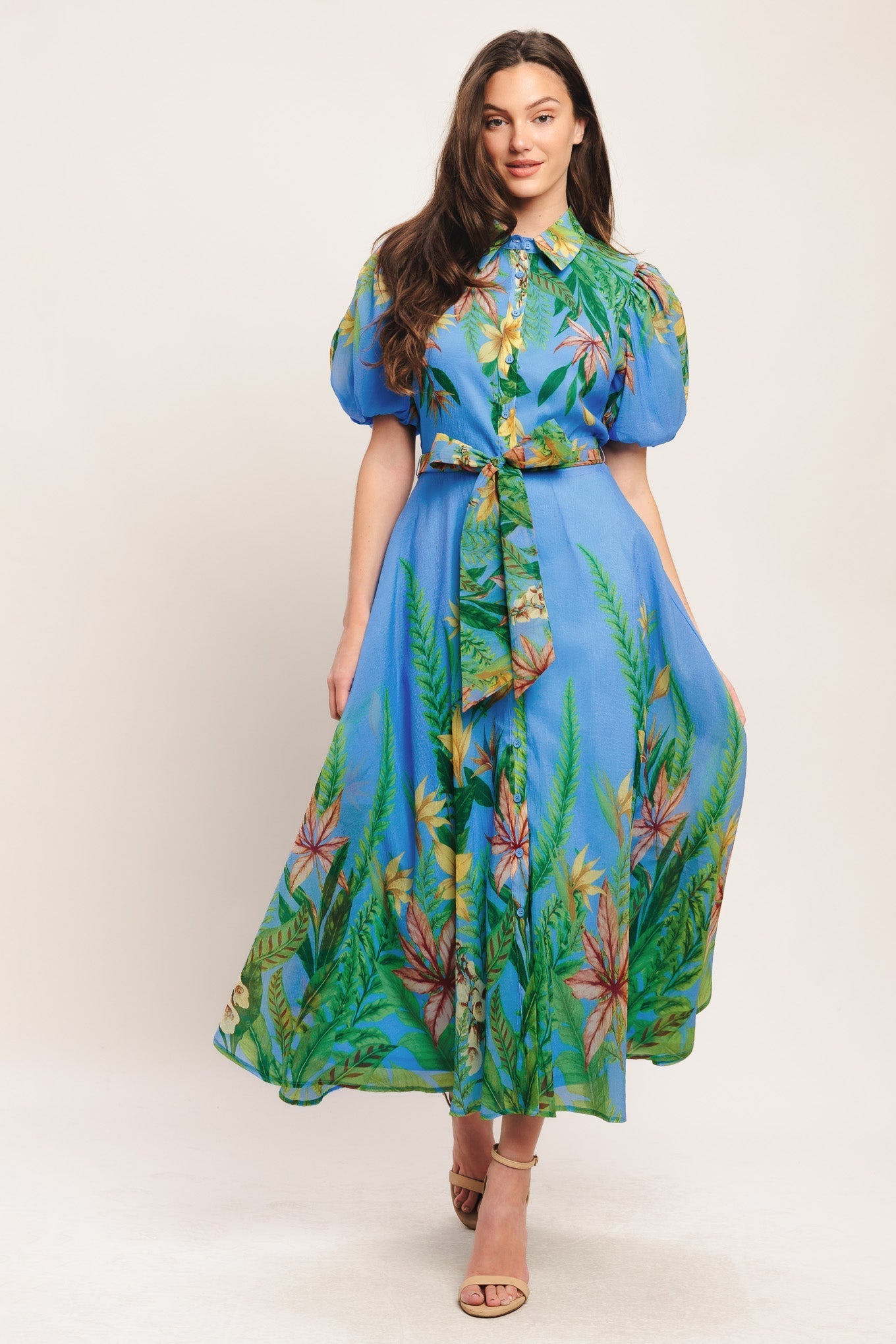 PALM SERENADE BLUE WOVEN MIDI DRESS Flying Tomato