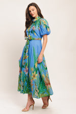 PALM SERENADE BLUE WOVEN MIDI DRESS Flying Tomato