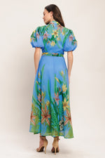 PALM SERENADE BLUE WOVEN MIDI DRESS Flying Tomato