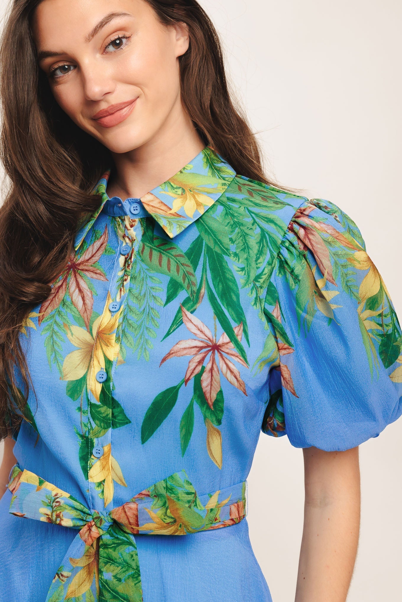 PALM SERENADE BLUE WOVEN MIDI DRESS Flying Tomato