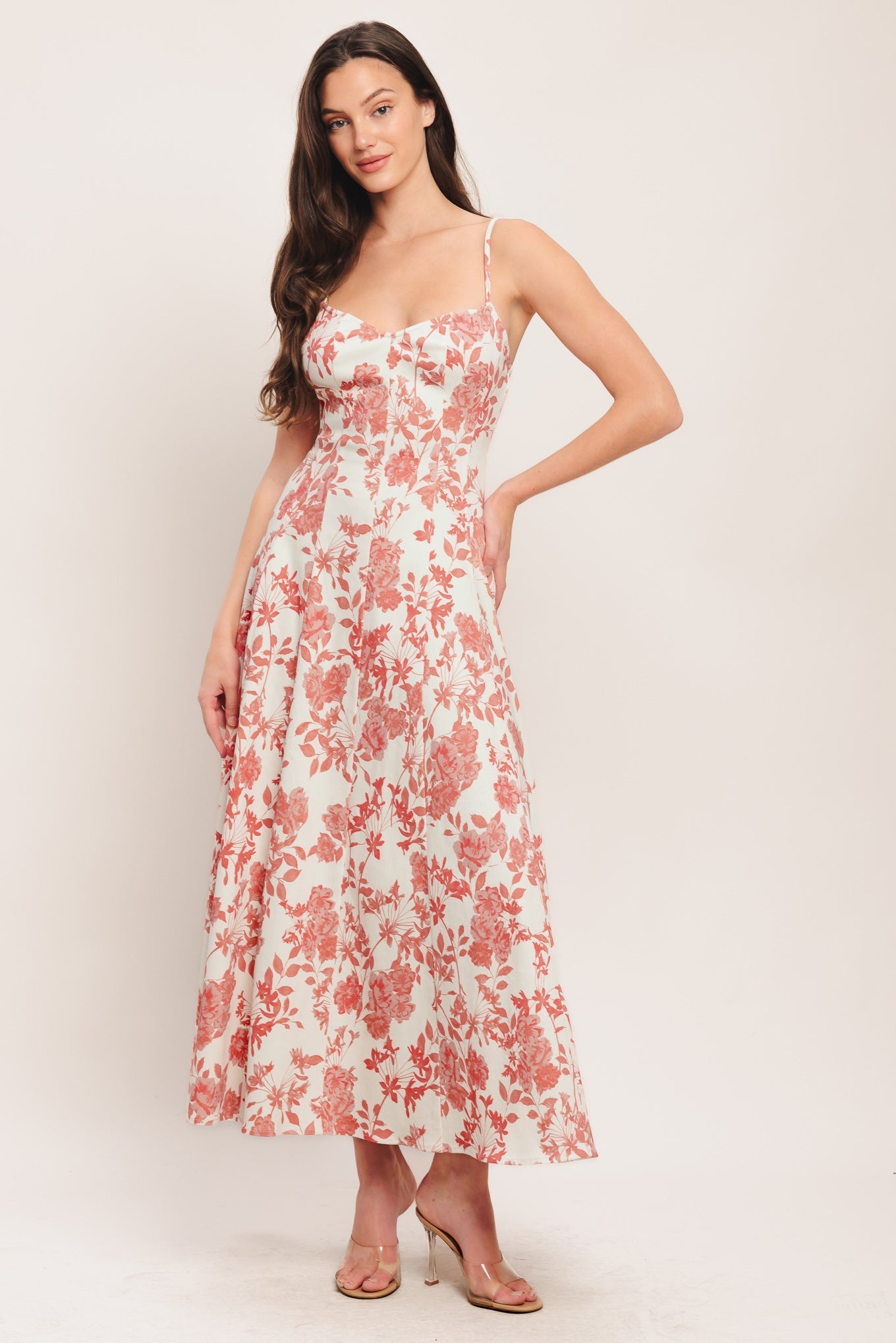 FLORAL HAZE WOVEN MIDI DRESS
