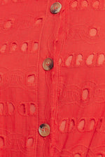 POWER SCARLET WOVEN EYELET MIDI DRESS