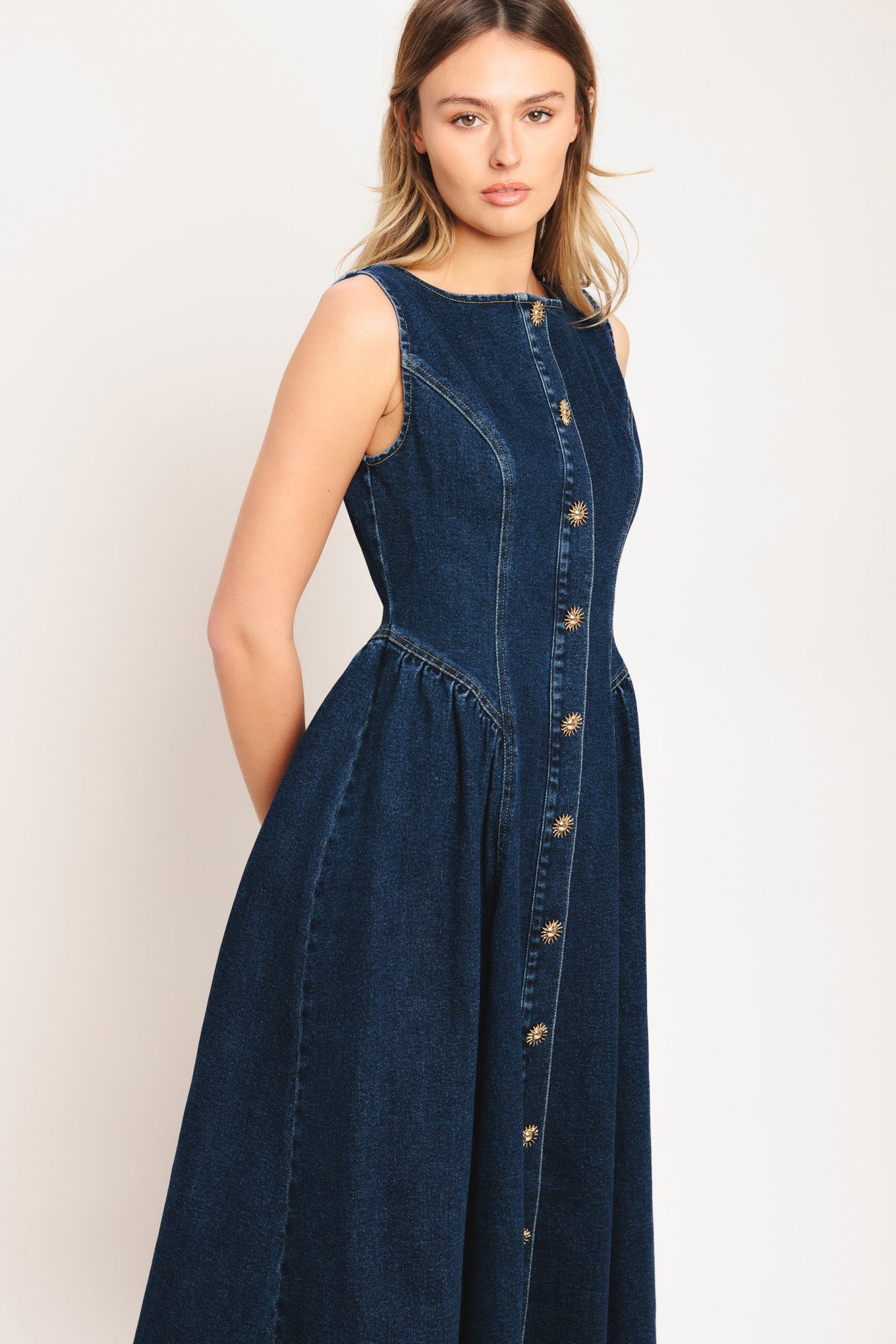 EFFORTLESS POLISH DENIM MIDI DRESS Flying Tomato