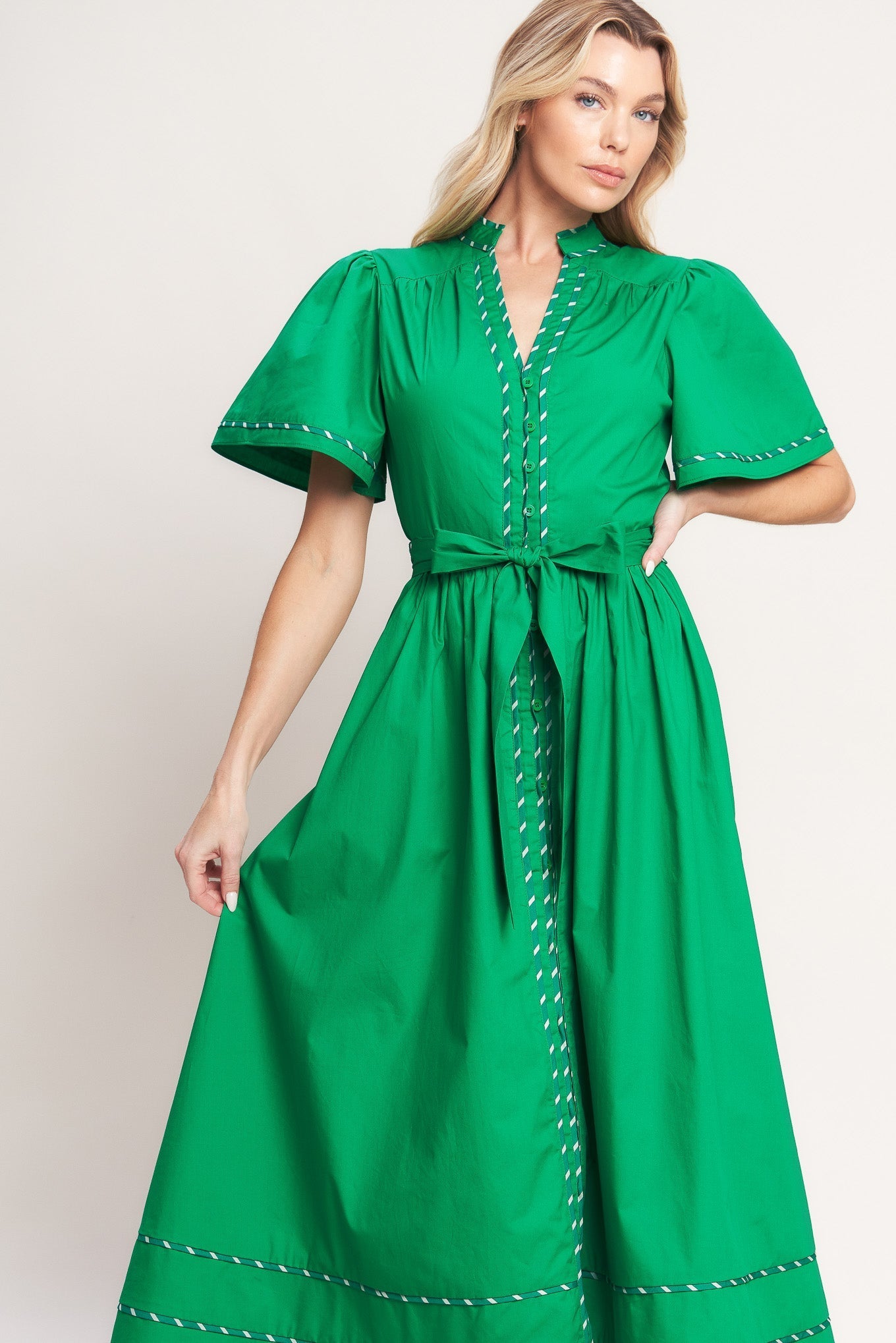 EVERGREEN ROMANCE WOVEN MIDI DRESS