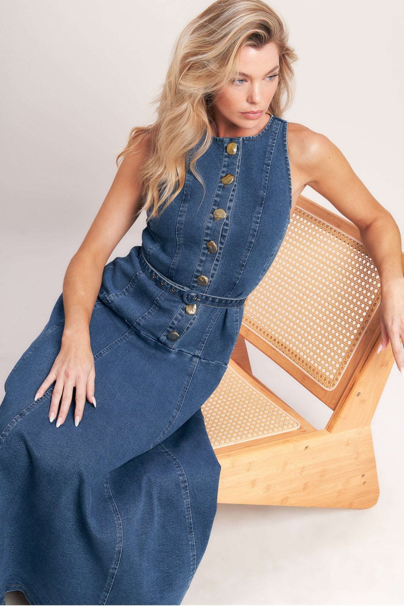 SUNDAY STROLL DENIM MIDI DRESS Flying Tomato